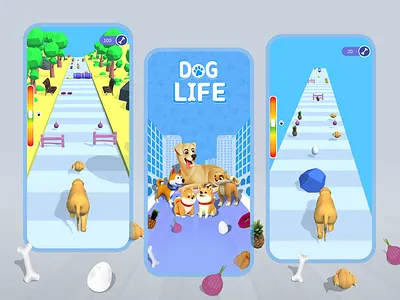 Dog Life 3D – Mobile Game 3d art blender casul game game design game ui graphic design mascot mobile game motion graphics pet photoshop ui unity