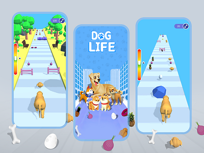 Dog Life 3D – Mobile Game 3d art blender casul game game design game ui graphic design mascot mobile game motion graphics pet photoshop ui unity