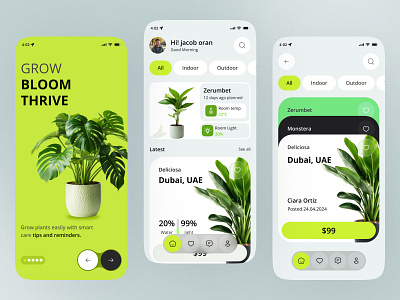 PlantCare – Smart Plant Tracking & Growth Companion App ai app app design clean and modern management message mobile mobile app plant plant care plant care mobile app profile remainder schedule setting temperature ui uiux ux