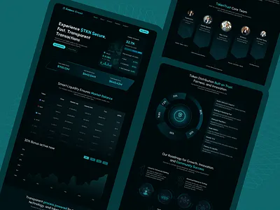 TokenTrust — Blockchain Landing Page UI blockchain ui design crypto exchange ui crypto landing page dark mode ui defi platform ui fintech design futuristic ui modern web design token analytics tokenomics dashboard web3 dashboard web3 user experience
