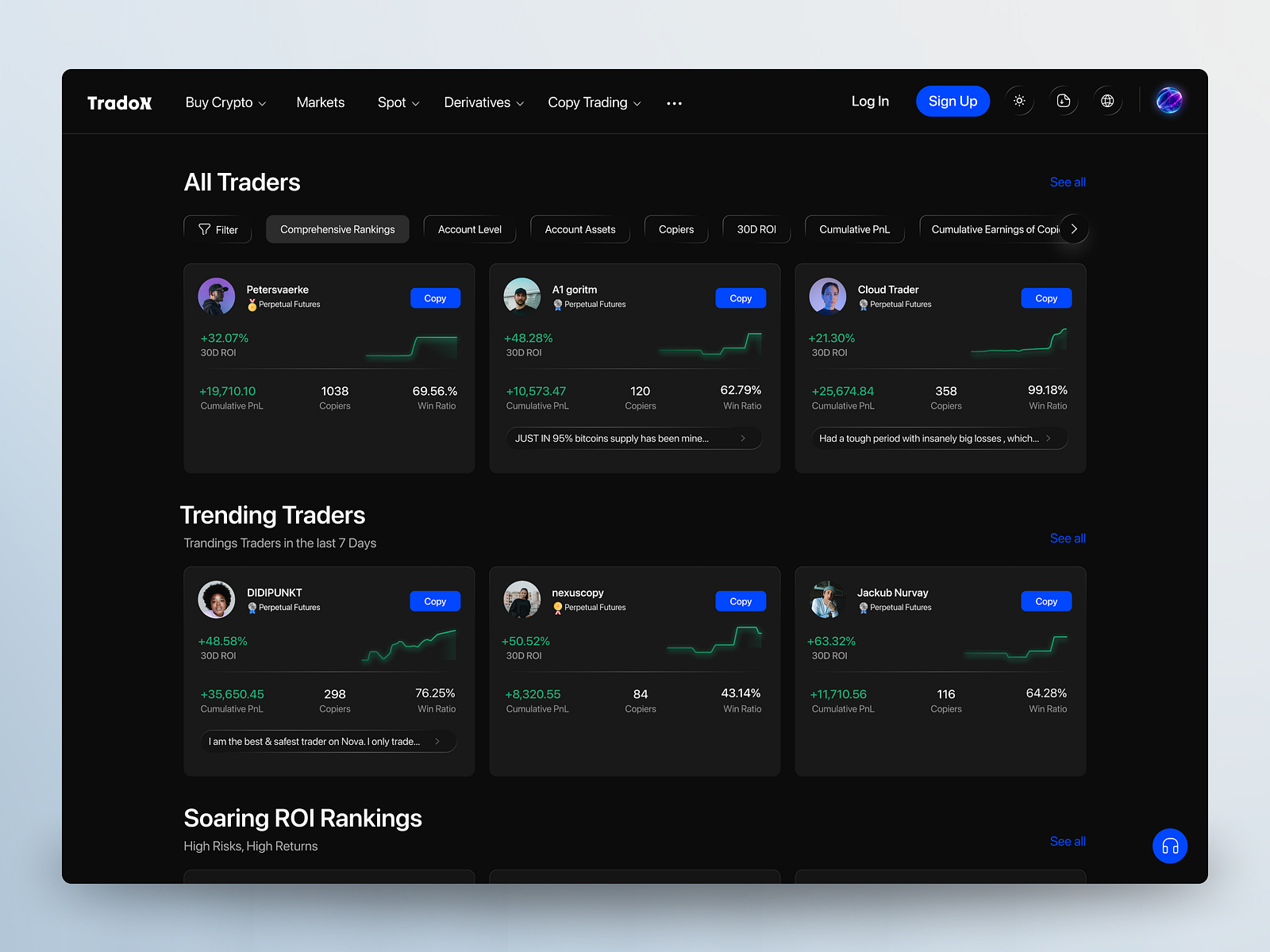 TradoX – Copy Trading Explorer UI by SalarMahmoudi on Dribbble