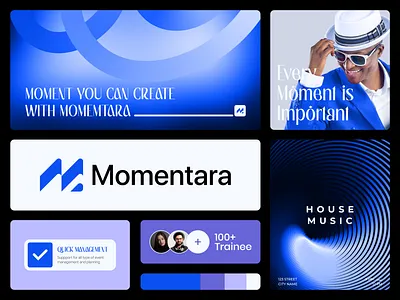 Momentara Brand Identity brand identity branding event management graphic design illustration letter logo logo design logomark ui
