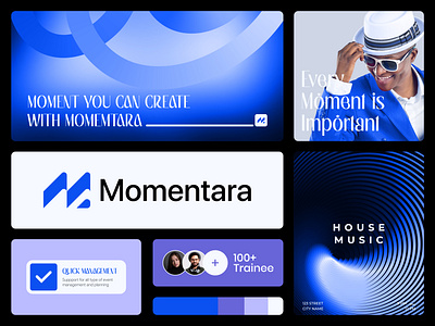 Momentara Brand Identity brand identity branding event management graphic design illustration letter logo logo design logomark ui