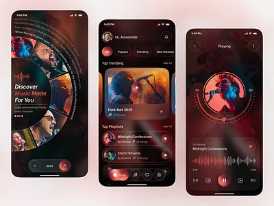 Music Streaming App UI – Personalized Playlists & Visual Player ai ai music app app app design audio player entertainment app ios mobile music app music player music streaming music ui neumorphism playlist app product ui design