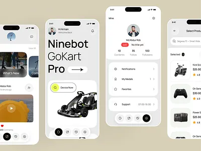 Ninebot Smart Mobility App — Modern, Connected & Personalized ecommerce ecommerce shop ecommerce ui electric vehicle electric vehicle ui mobileapp transportation vehicle