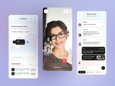 EdTech Mobile App Design analytics ui android app design app ui chat ui edtech education app interface design ios learning app minimal design mobile app mobile app design mobile ui product design study app ui ux video call ui
