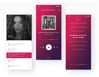 Music Player App app design dailyui interfaces music player shakira song ui uidesign