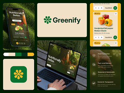 Fresh Produce Delivery App | Modern Grocery Shopping UI/UX app design branding dribbbleweeklywarmup ecommerce app food delivery app green design grocery app healthy food landing page landing page design online grocery organic branding shopping app vegetable delivery web design website website design