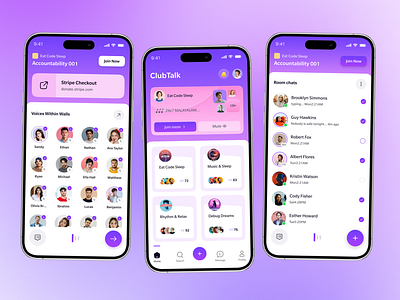 Live Audio Chat Rooms Mobile App audio rooms chat app chat room clubhouse communication app community app live audio live stream mobile app room chat social media ui voice app