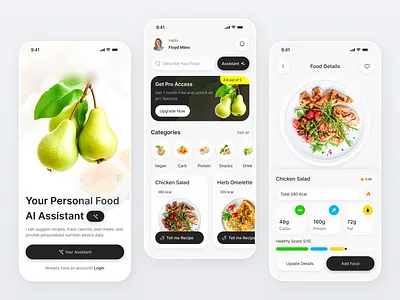 AI Food Tracking Mobile App ai assistant app design clean design diet app food app food tracker food ui healthy food ios app mobile app nutrition app ui kit ux design