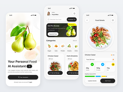 AI Food Tracking Mobile App ai assistant app design clean design diet app food app food tracker food ui healthy food ios app mobile app nutrition app ui kit ux design