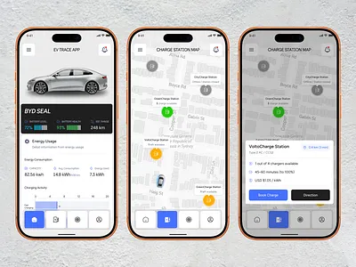 EV TRACE APP app design clean design ev app mobileappdesign ui vehicle