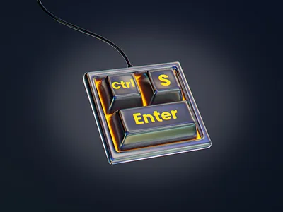 Ctrl + S Mini Keyboard - Designer's Lifesaver 3d 3d illustration blender ctrl design tools digital art enter glow graphic design illustration keyboard keycaps keys neon product design render save tech design ui