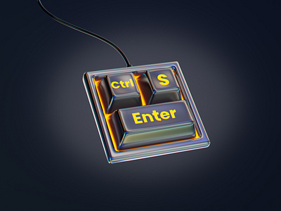 Ctrl + S Mini Keyboard - Designer's Lifesaver 3d 3d illustration blender ctrl design tools digital art enter glow graphic design illustration keyboard keycaps keys neon product design render save tech design ui