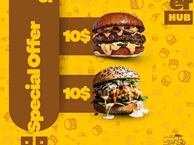 BurgerHub ad burger canva content creator content design design facebook feed food for hire freelancer graphic design hub insta instagram marketing offer post social media special