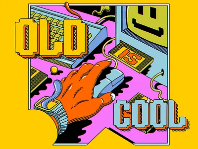 Old is Cool 1980s computer design eighties hand illustration nostalgia pop art psychedelic retro scene still life surrealism technology typography vector vintage