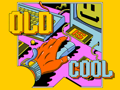 Old is Cool 1980s computer design eighties hand illustration nostalgia pop art psychedelic retro scene still life surrealism technology typography vector vintage