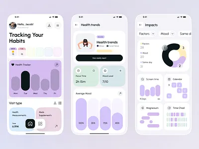 Health & Habit Tracker Mobile App UI Design activity tracker app design daily habit fitness app fitness tracker habit tracker health app ios app mobile mobile app mobile app design mobile ui mood tracker ui design wellness app