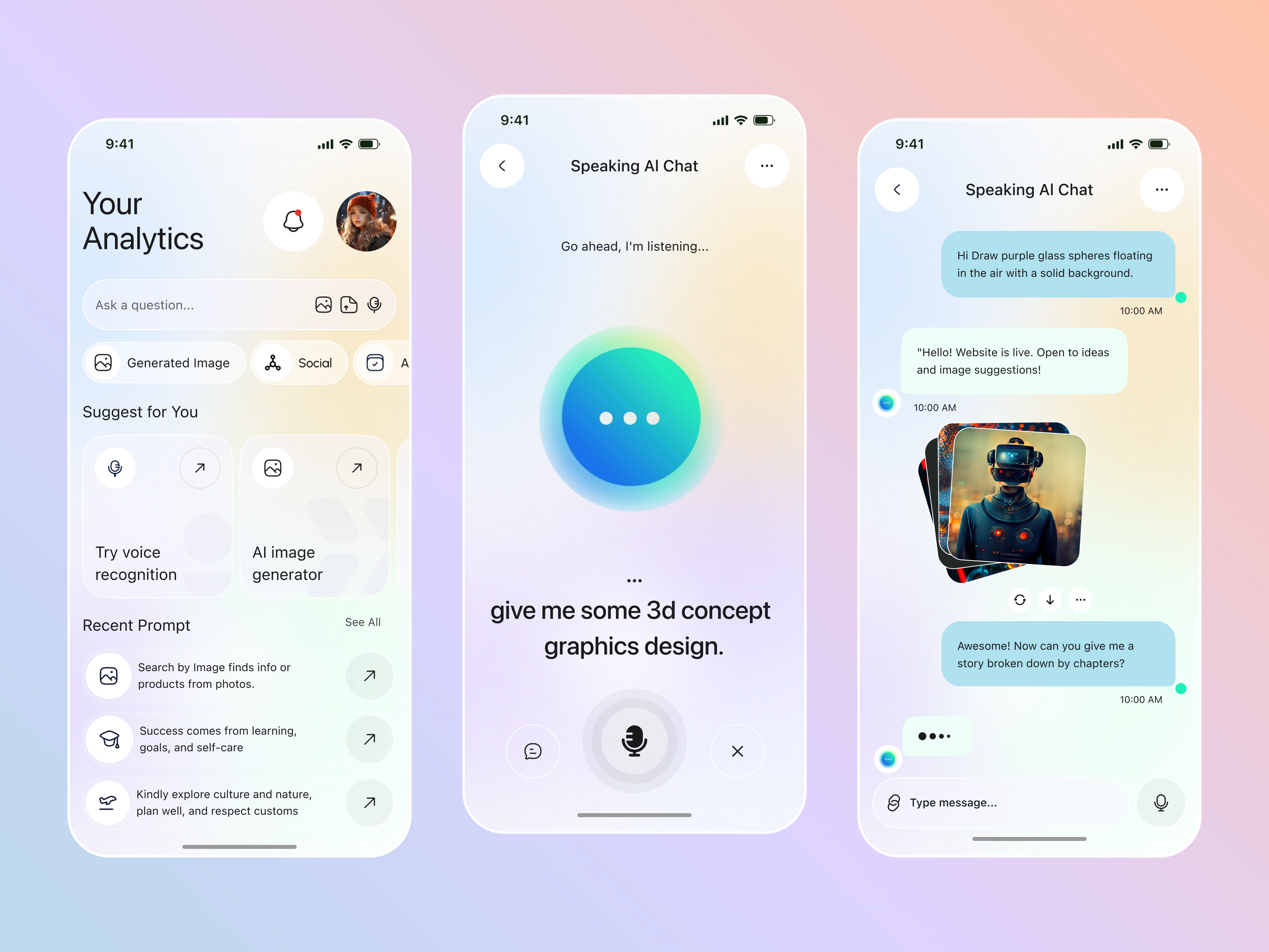 AI Mobile App – Chat, Voice & Image Generator UI Design ai ai chat ai design ai mobile ai mobile app ai powered ai product ai voice app design chatbot mobile app mobile app design smart assistant ui ux design user interface