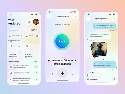 AI Mobile App – Chat, Voice & Image Generator UI Design ai ai chat ai design ai mobile ai mobile app ai powered ai product ai voice app design chatbot mobile app mobile app design smart assistant ui ux design user interface