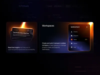 Ember UI - Dashboard Features Card bento component crm dark design dashboard features figma gradient kpiclock ui web app
