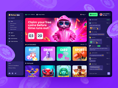 Casino | OnlineCasino | CasinoGames | CasinoPlatform | Dashboard casino app casino development casino games casino gaming casino platform casino website dashboard design figma design gambling gaming platform igaming modern design online casino product design responsive design slot games slot machine ui ux web design web interface design