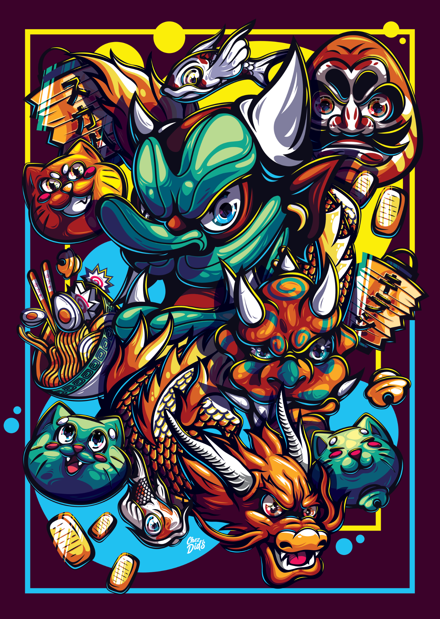 Japan Illustration Collection 2023 art bretagne collection daruma design didier dragon illustration illustrator japan koi laureaux mascot neko oni ramen vector vectorial yokai