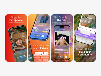 Premium Gen Z App Store Screenshots | Podcast Discovery - PodZ app design app screenshot creative ui gen z genz ios app design mobile app design screenshot ui design user journey mapping