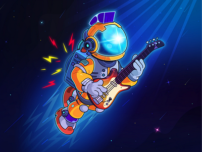 Cosmic Jam: Character design #4 2d adobe illustration astronaut cartoon cartoon character character character design color graphic design guitar illustration mascot merch music musician rock space spaceman t shirt design vector