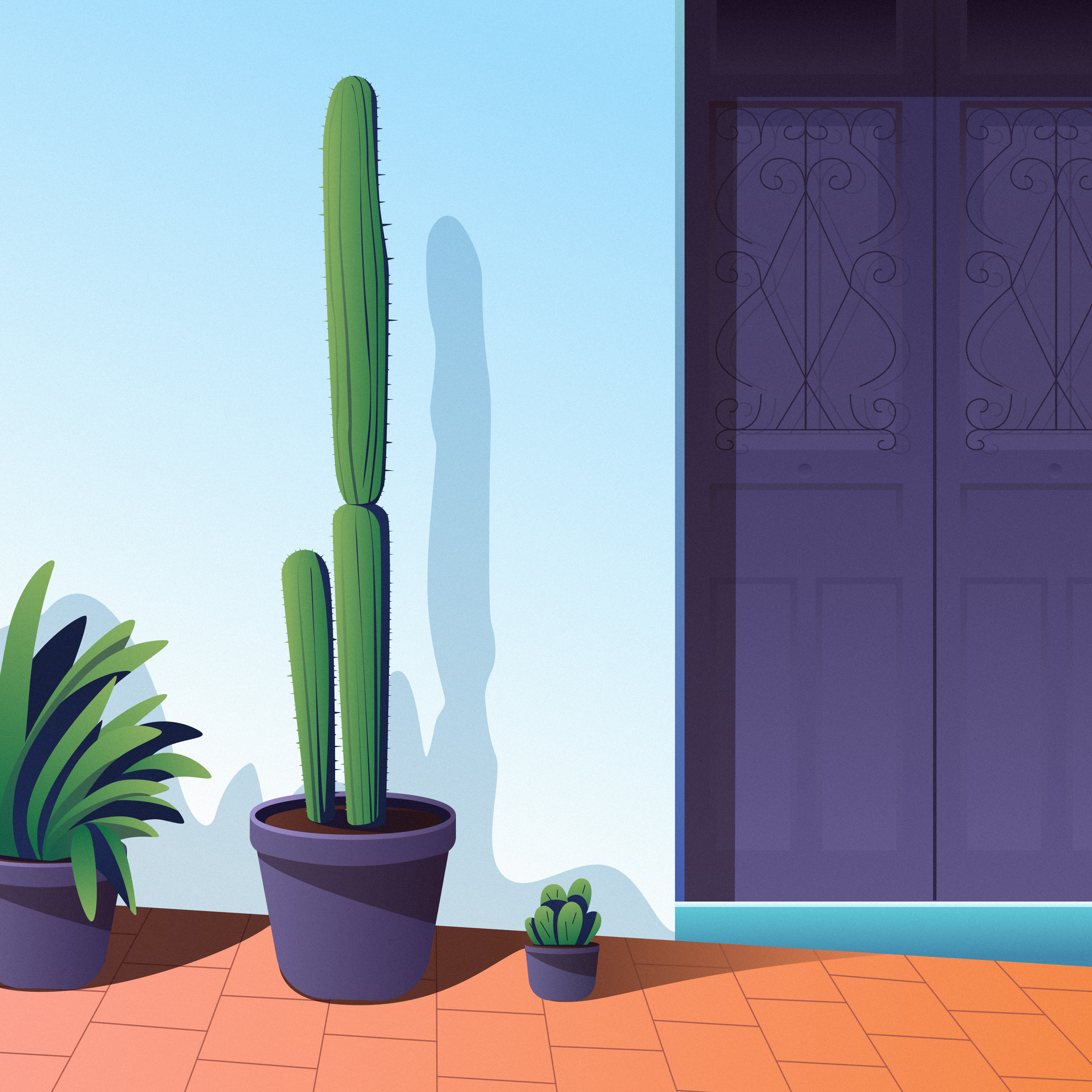 Plant Vitality art illustration blue cactus design digital art digital illustration door draw flat illustration grass green illustration nature painting potted plant purple street view vector vector illustration yellow