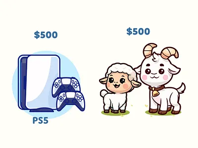Buying PS5 vs Sheep🎮🐑 animal branding currency cute doodle economy farm financial flat game icon illustration investment joystick logo money playstation ps5 sheep