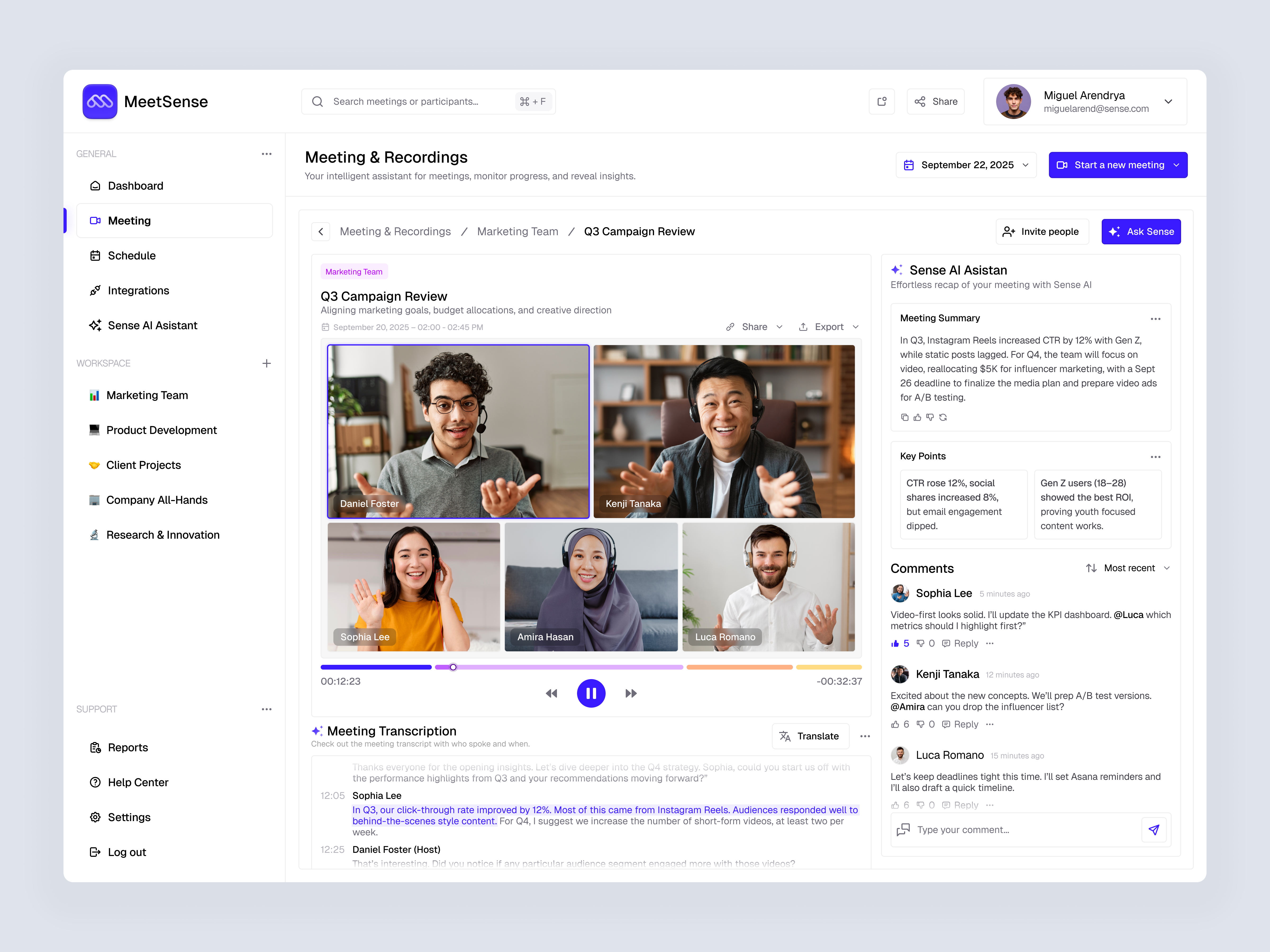 AI Powered Meeting Dashboard ai ai assistant dashboard ai meeting dashboard ai powered assistant dashboard design job meet meeting meeting dashboard minimal modern recording remote ui ui design ux design website works