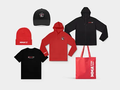 MMA STORE PERU: Merchandise apparel design athletic apparel brand identity brand merch branding combat sports fighter lifestyle fightwear graphic design gym apparel illustration logo design martial arts merch design mixed martial arts mma sport branding sport illustration streetwear visual identity