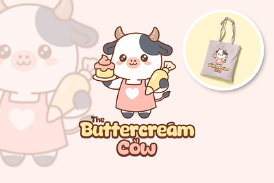 The Buttercream Cow - Cute Kawaii Mascot Logo brand mascot branding cake logo cartoon cartoon logo cow cartoon cow logo cute cartoon cute kawaii design graphic design illustration logo mascot cute mascot kawaii mascot logo ui vector vector logo