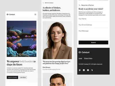 Catalyst — A Cinematic, Editorial Website for Venture Builders cinematic clean corporate design editorial interface investment firm landing page minimalist modern premium responsive serif typography ui ux design vc venture capital web design website