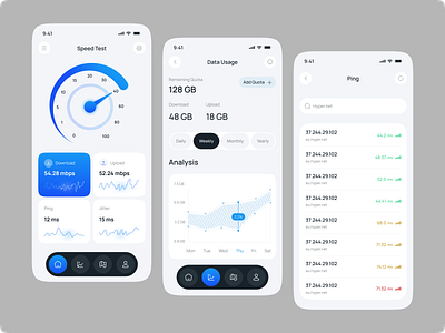 SwiftNet: Data Usage & Speedtest App clean design internet access internet speed app internet speed test minimal minimal design mobile app mobile app design speedtest speedtest app swiss design trend ui ui design user interface ux wifi data wifi test wifi usage