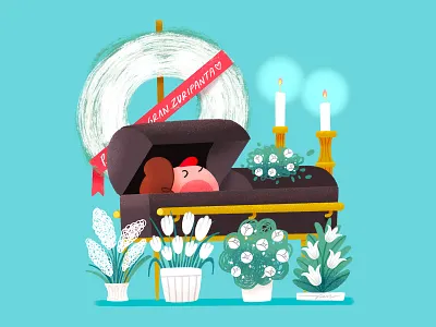 Funeral burial cartoon character color cute design flowers funeral illustration sad solemn