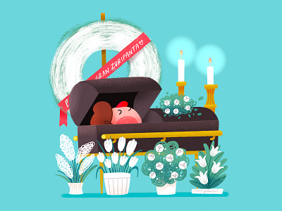 Funeral burial cartoon character color cute design flowers funeral illustration sad solemn