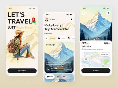 Travel Companion Mobile App adventure app destination guide explorer global explorer holiday planner map navigation mobile mountain landscape scenic illustration tour guide tourism platform travel app travel beacon travel booking travel dashboard travel explorer travel planner trip planner vista journey