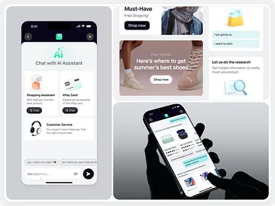 AI Shopping Assistant UI, Ecommerce App ai assistant ai ui app design chatbot ui ecommerce ui fintech design interface design marketplace ui mobile app design mobile ui modern ui product discovery shopping app smart recommendations user experience