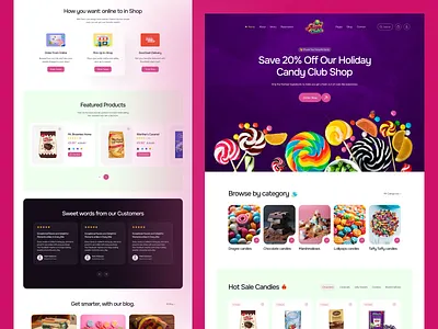 Candy Club - Candy Shop Website Design, E-commerce web design branding canday shop candy candy design clean design colorful creative agency design ecommerce homepage landing page logo minimal pink shopify store shopify website ui web agency website website design