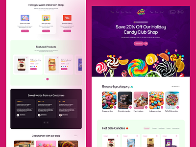Candy Club - Candy Shop Website Design, E-commerce web design branding canday shop candy candy design clean design colorful creative agency design ecommerce homepage landing page logo minimal pink shopify store shopify website ui web agency website website design