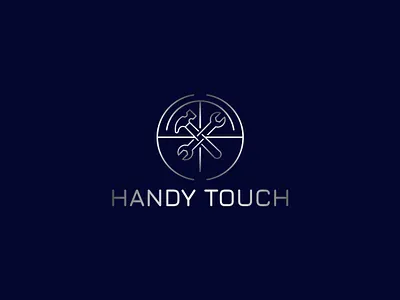 HANDY TOUCH Minimal Circular Line-Art Logo with Hammer & Spanner brand identity branding design design logo flat graphic design hammer illustration line line art line art logo logo logo design logos logotype spanner timeless ui unique