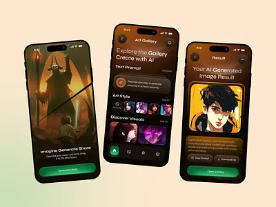 AI Powered Image Creator Mobile App ai art ai art app ai design ai gallery ai powered app app app design art creator dark ui design digital art tool dribbble design image generator mobile app mobile app design mobile app ui mobile ui prompt to image ui ui design