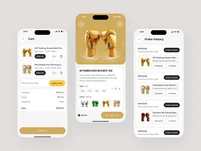 Boxing Gloves Order Page – E Commerce App app app design boxing boxing app boxing gloves cart e commerce e commerce app mobile mobile app mobile app design mobile ui online shopping order page product product cart page produt details page shop sport ui