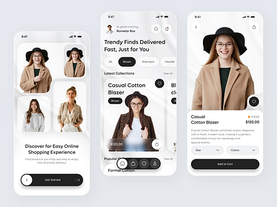 Fashion And Shopping App Concept app concept app template clothing e commerce ui ecommerce mobile ecommerce ui fashion app fashion catalog fashion store mobile mobile app design modern ui neumorphism ui retail app shopping app shopping concept store app trend fashion ui visual design