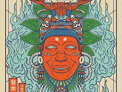 Aztecs Urban Tribes Mask apparel design aztec central america character devil dragons flame folklore illustration japan japanese mask oni poster design skateboard skateboarder tribal tribe