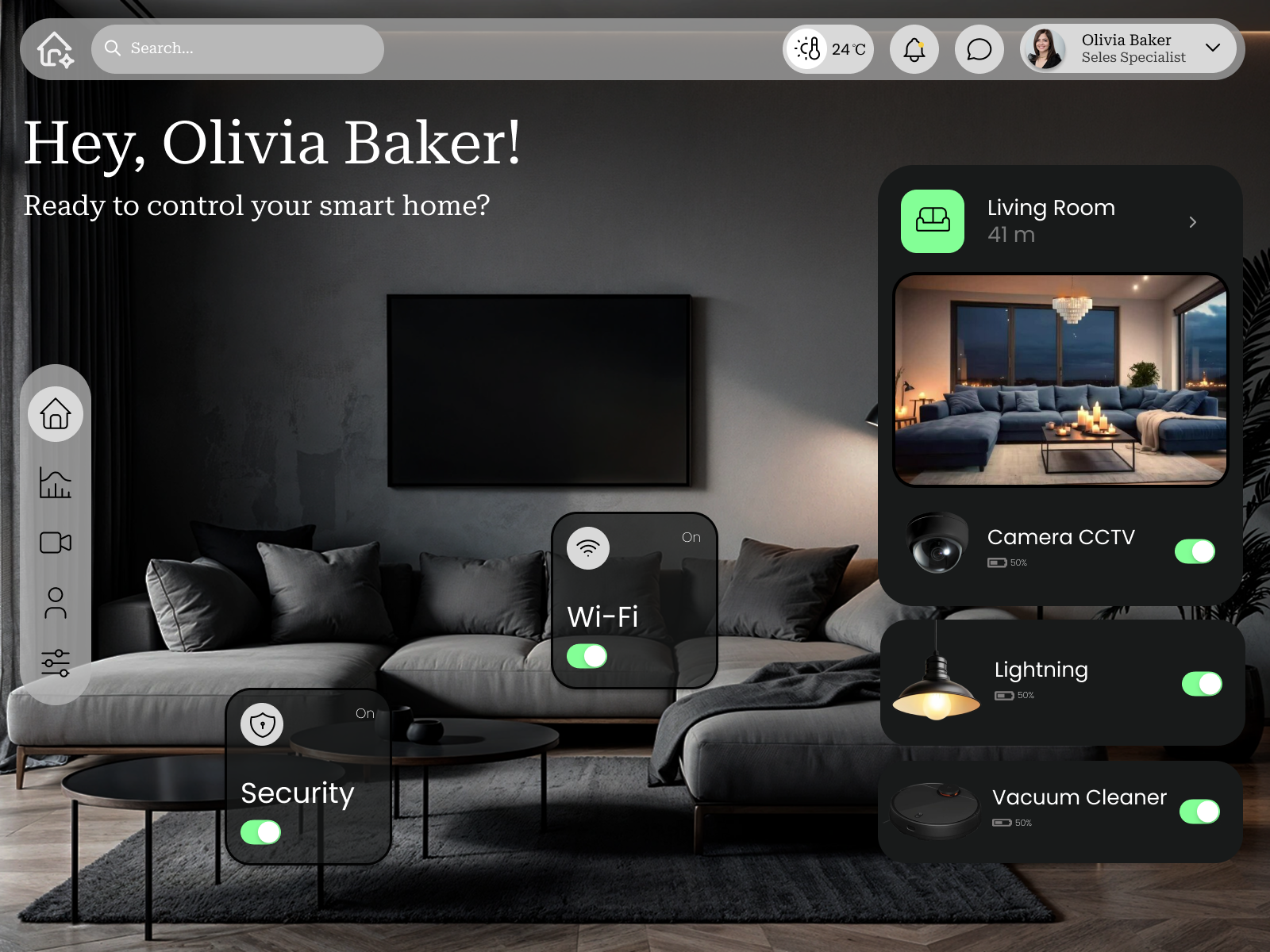 Smart Home Control Dashboard — UI Concept architecture architecture design creative design home control app home control ui home page design home tech ui iot app iot dashboard mobile dashboard real time monitoring slider design smart device management smart home app smart lighting control smart tech ux design voice control ui website design wi fi control app