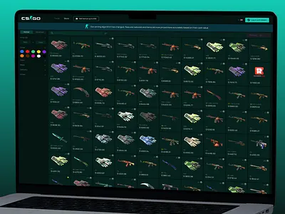 CS:GO Skin Trading store page UI Design casino casino dashboard casino web design cs2 skins csgo csgo gaming csgo store page csgo trading page skin swap skin trading trading platform web design