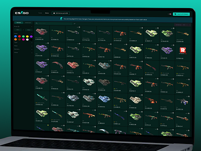 CS:GO Skin Trading store page UI Design casino casino dashboard casino web design cs2 skins csgo csgo gaming csgo store page csgo trading page skin swap skin trading trading platform web design
